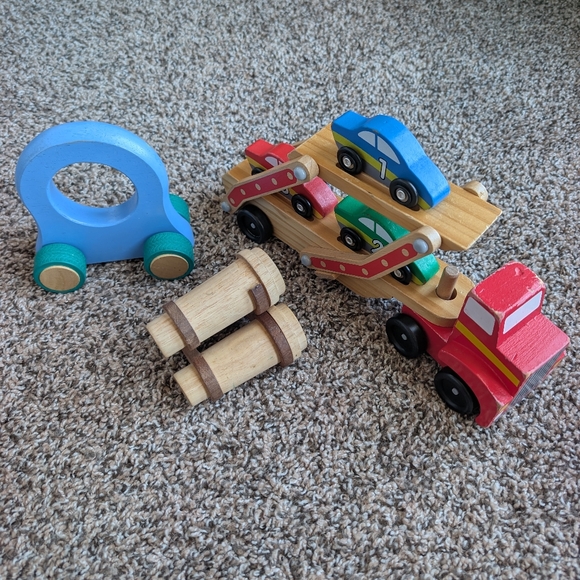 Bundle of Wooden Toys Melissa and Doug Car Hauler Truck Anthro Binoculars - Picture 4 of 5